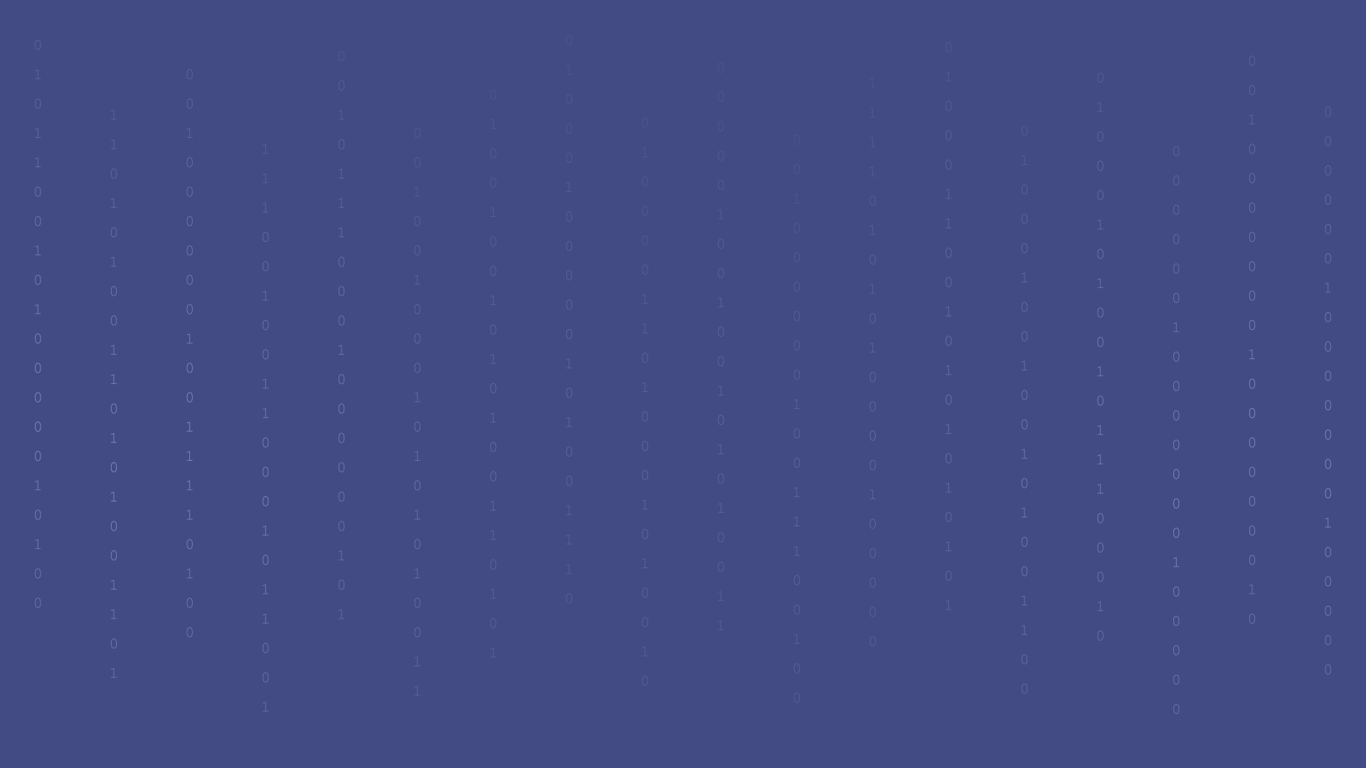 Static indigo background with columns of binary digits